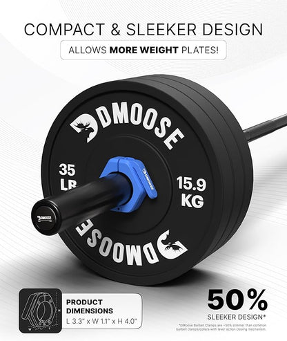 DMoose Fitness Barbell Clips 2 Inch (Pair) - Quick Release Olympic Barbell Clamps & Collars with Anti Slip TRP Grip for Secure Weightlifting and Powerlifting - Weight Clips for Bars at Home or Gym