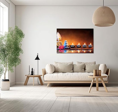 Zen Wall Art Lotus Flower Decor Breathe Canvas Picture Candles Relaxing Peaceful Poster Prints for Zen Spa Room Living Room Bedroom(24.00" x 36.00")