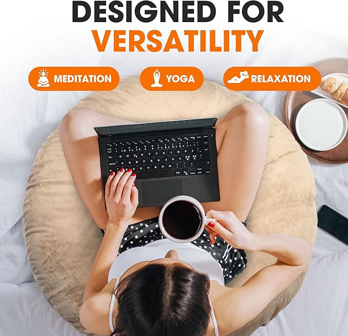 Cheer Collection Extra Large Floor Pillow, 32" Round Meditation Cushion, Oversized Yoga Pillow & Floor Cushions for Adults, Floor Pillows for Sitting, Meditation, and Seat Cushion - Taupe