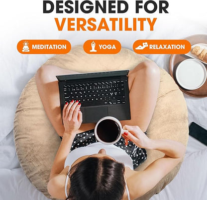Cheer Collection Extra Large Floor Pillow, 32" Round Meditation Cushion, Oversized Yoga Pillow & Floor Cushions for Adults, Floor Pillows for Sitting, Meditation, and Seat Cushion - Taupe