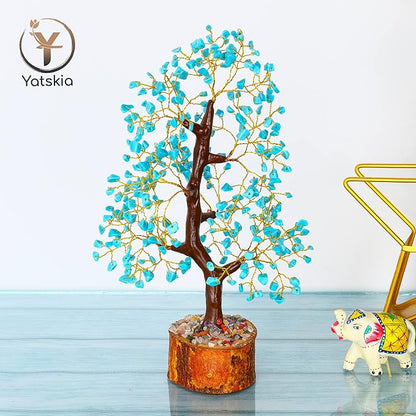 YATSKIA Tourquise Crystal Tree of Life - Turquoise Stone - Turquoise Decor - Stones and Crystals - Spiritual Room Decor - Gifts for Women - Good Luck Gifts