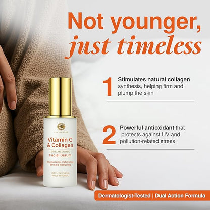 Vitamin C & Collagen Serum - Illuminating Anti-Aging, Luminous Complexion, Brightens Skin - Dermatologist Tested, Korean Skin Care, Cruelty Free, Natural Ingredients - 1.69 fl. oz