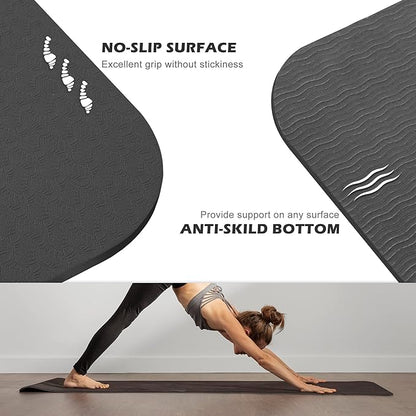 Yoga Mat Non Slip, Pilates Fitness Mats, Eco Friendly, Anti-Tear 1/4" Thick Yoga Mats for Women, Exercise Mats for Home Workout with Carrying Sling and Storage Bag