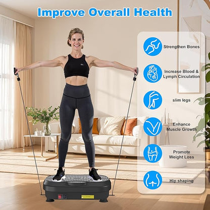 Vibration Plate Exercise Machine for Lymphatic Drainage, Whole Body Fitness Workout Equipment Stand Shake Board Sport Gym for Weight Loss Fat Burner for Women Men