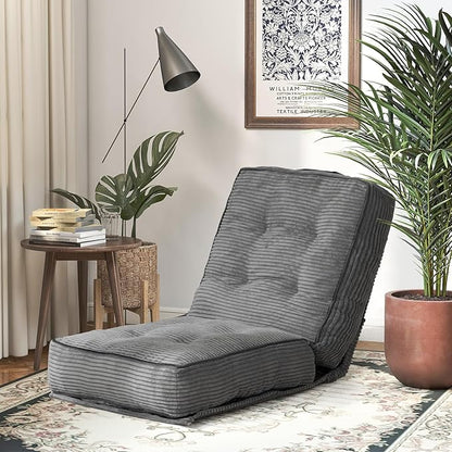 HollyHOME Adjustable Floor Chair with 6 Positions, Folding Lazy Sofa Recliner with Back Support, Thick Sponge Cushion and Portable Handle, Comfy Gaming Meditation Chair for Dorm, Bedroom, Dark Grey