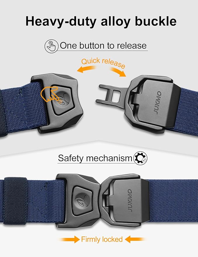 JUKMO Quick Release Tactical Belt, Military Work 1.5" Nylon Web Golf Belt with Heavy Duty Seatbelt Buckle