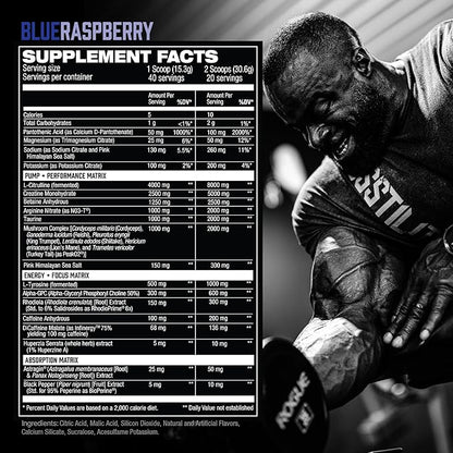 HOSSTILE Hosstility V2 Pre Workout, All-in-One Pre Workout Powder for Men and Women, Enhance Muscle Pump, Increase Energy, Boost Strength, Sharpen Focus, Blue Raspberry, 40/20 Servings