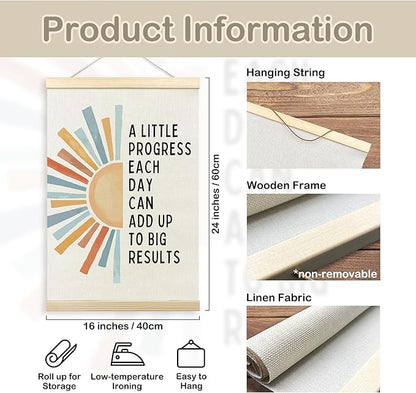 TLESKE Mental Health Inspirational Poster Hanger Frame, a Little Progress Each Day Special Education Wall Art Decor for Kids Room Classroom Therapy Counseling Office, Boho Sun Picture Prints, 16x24