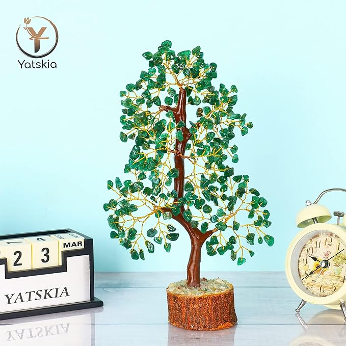 YATSKIA Green Aventurine Gemstone Tree Natural Stone Feng Shui Wire Bonsai Seven Chakra Jewelry Trees of Life Necklace Good Luck Handmade Prosperity Success Stones Gift Home Office Desk Shelves Décor