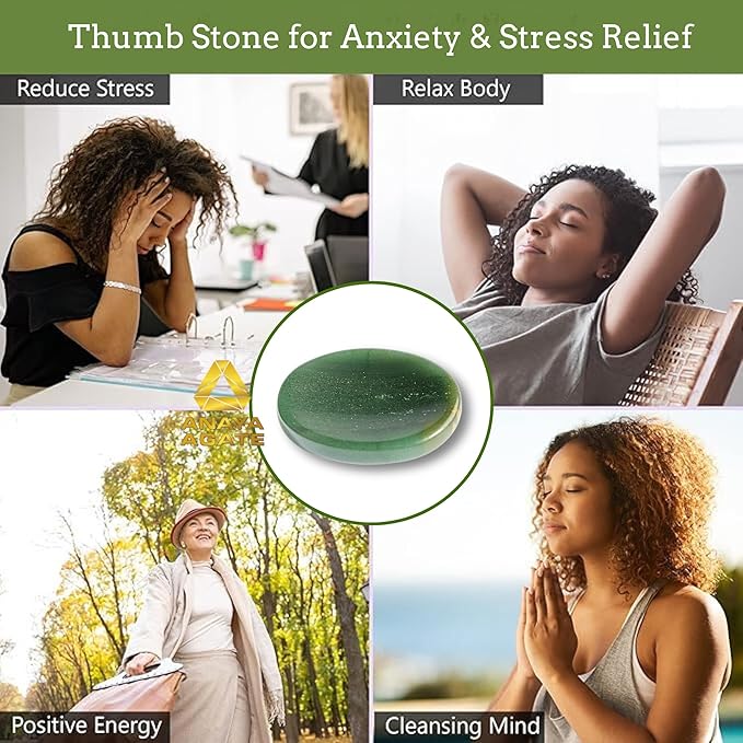 Worry Stones – Green Jade Crystal Thumb Worry Stones for Anxiety, Stress – Relaxing and Soothing Balance Stones for Meditation, Stress Relief – Healing Stones and Crystals for Men and Women