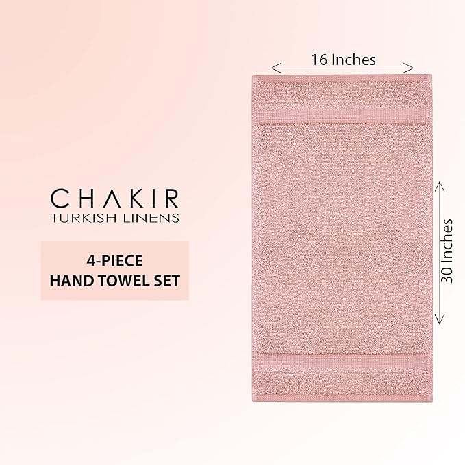 Chakir Turkish Linens 100% Cotton Premium Turkish Towels for Bathroom | 16'' x 30'' (4-Piece Hand Towel, Pink)