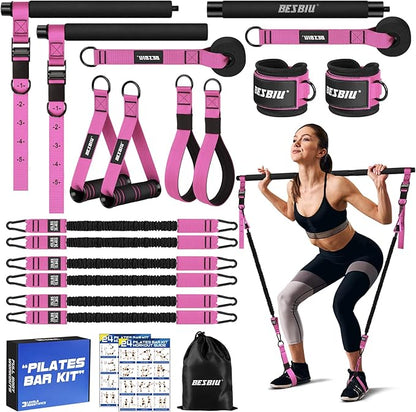 Pilates Bar Kit with Resistance Bands for Working Out, 210lbs Heavy Resistance Bands with Handles, Pilates Equipment with Resistance Band Bar for Men Women, at Home Gym Full Body Workout Equipment