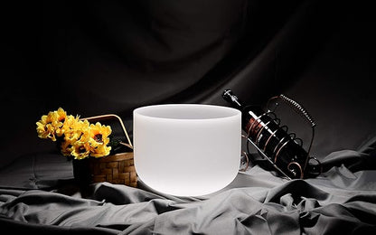 TOPFUND F Note Crystal Singing Bowl Heart Chakra 8 inch with Heavy Duty Carrying Case and Suede Mallet