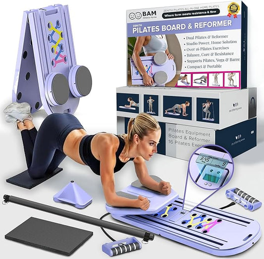 BAM Athletica Pilates Board & Reformer for Home Workouts | A Adjustable & Foldable Pilates Reformer & Board for Women, Full Body Toning, Core Strength & Abs | All-in-One Pilates Machine for Beginners