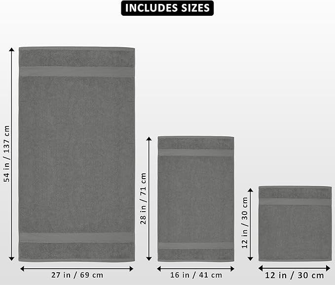 Utopia Towels 8 Piece Premium Towel Set, 2 Bath, 2 Hand, and 4 Wash Cloths, 600 GSM 100% Ring Spun Cotton, Highly Absorbent Towels for Bathroom, Gym, Hotel, and Spa, Cool Grey