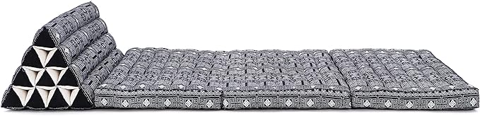 Leewadee 3-Fold Mat XXL with Triangle Cushion – Firm TV Pillow, Foldable Mattress with Cushion Made of Eco-Friendly Kapok, 67 x 31 inches, Black