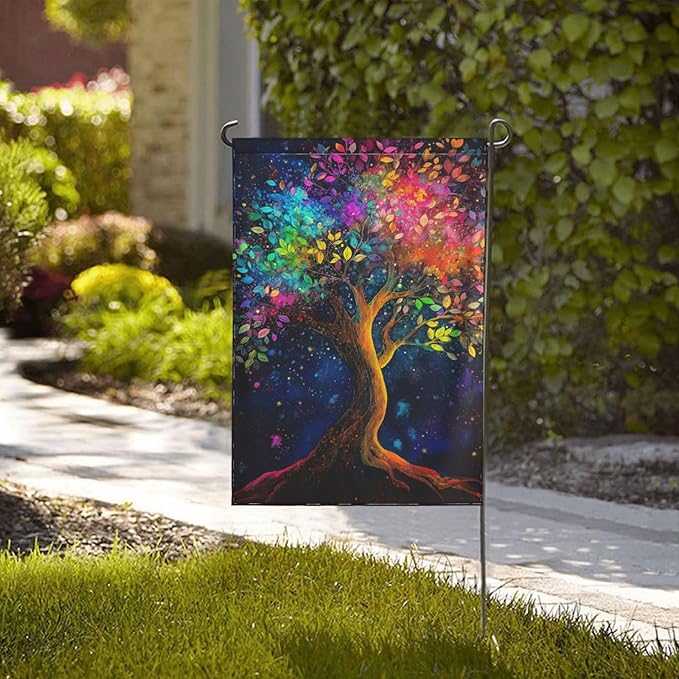 Colorful Tree Garden Flag 12x18 In Double Sided Yard Flags Lawn Sign Decor No Flagstand