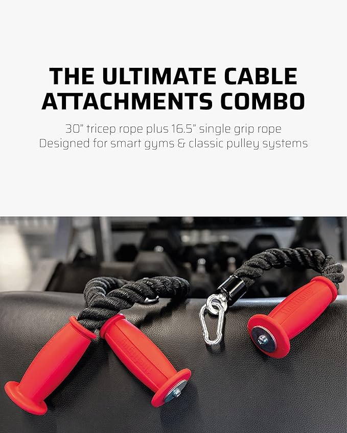 2 Ergonomic Tricep Ropes | 30" & 16.5" | Non-Slip Cable Attachment | Wrist Pressure Relief | Grip Strength, Forearm Activation | Home & Commercial Gym Accessory, For Cable Machine, Smart Gym