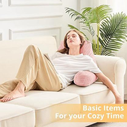 Sasttie Reading Pillow, Velvet Back Pillow for Bed Sitting Up, Adult Back-Rest Support Cushion with Arms for Sit Up on Couch, Sofa, and Floor, Dorm Essentials, Reading Accessories, Peach