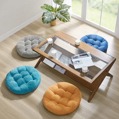 Meditation Floor Pillow Set of 2, Round Large Pillows Seating for Adults, Tufted Corduroy Thick Cushion for Living Room Tatami, Turquoise, 22 Inch'2 Count (Pack of 1)
