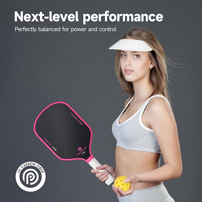 V7 Pro Pickleball Paddle – 3K Raw Carbon Fiber Pickle Ball Paddles with 16mm Polypropylene Core, 3D PulseGrip Handle, – Pickleball Rackets Ideal for All Skill Levels