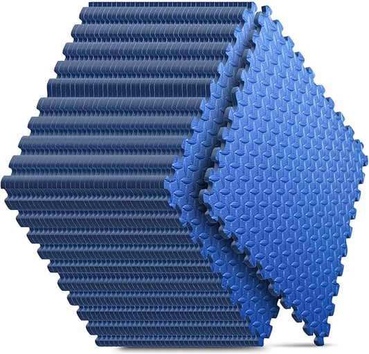 Home Gym Mat, Puzzle Exercise Mat, EVA Interlocking Foam Floor Tiles for Home Workout Equipment and Kids' Play Areas -, 24 in x 24 in x ½ in, Blue 36 Tiles