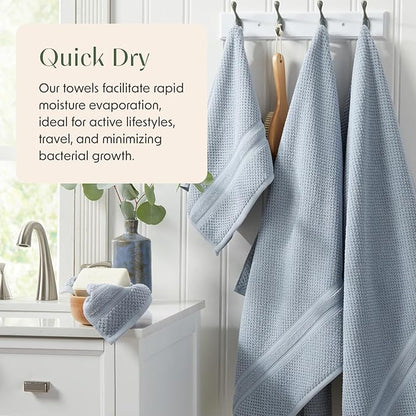 Springtree Home Blue Bath Towels Set of 6 | Popcorn Textured | 100% Combed Cotton | Absorbent Quick-Dry Towels for Bathroom | Oeko-TEX® Standard 100 Cotton | Poli Collection - Blue Fog