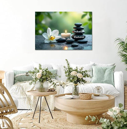 YIOZHAOFH Louts Wall Art Yoga Room Painting Zen Office Decor Women Spa Picture Calming Relax Canvas Prints Inhale Exhale Artwork Framed for Living Room Ready to Hang (16L x 24W)