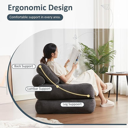35.4x33.5 Inch Floor Pillow, Large Round Floor Cushion with Removable Washable Cover - Ultra Soft Plush Filling for Adults, Kids, Lounge, Bedroom, Reading Nook, Meditation, Corduroy, Grey