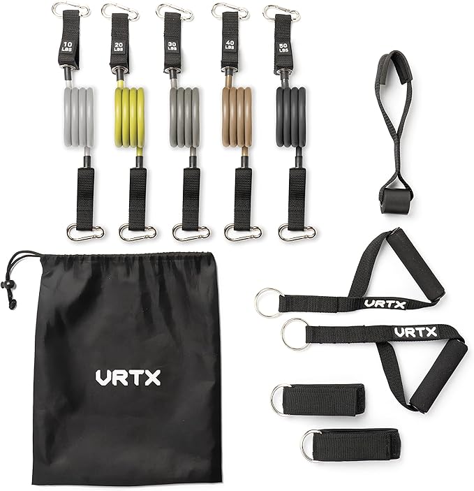 VRTX Resistance Band Set (11pcs), Resistance Bands with Handles, Exercise Bands with Door Anchor, Carry Bag, Legs Ankle Straps for Resistance Training, Physical Therapy, Fitness, Home Workouts