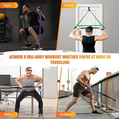 Portable Heavy Duty Resistance Bar with 3 Resistance Bands, Pilates Bar with Pull Up Bands & Training Poster, Yoga Pilates Equipment for Home Gym