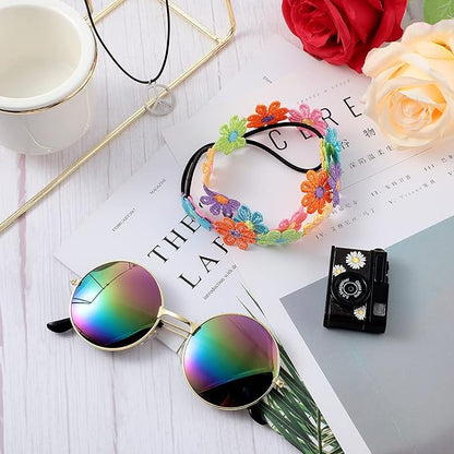WILLBOND 60s 70s Accessories for Women Hippie Costume Accessories Peace Sign Necklace Headband Hair Wreath Sunglasses