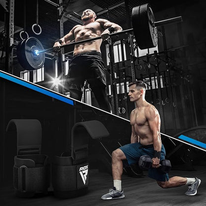 RDX Weight Lifting Hooks for Deadlifting (Pair) - 600Lbs Capacity - 8MM Neoprene Wrist Support Wraps - Grip Enhancer for Pull Ups Lat Pulldowns Rows - Adjustable Gym Workout Power Straps for Men Women