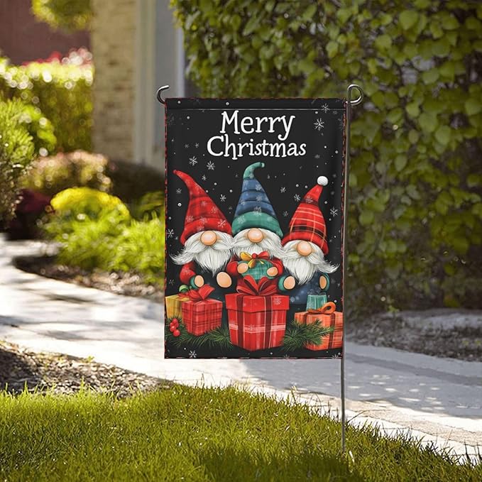 Merry Christmas Gnomes Garden Flag 12x18 In Double Sided Yard Flags Lawn Sign Decor No Flagstand