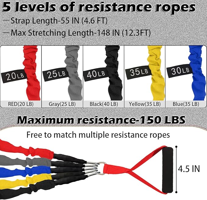 Resistance Bands Set, 15 PCS Adjustable Exercise Tubes with Handles, Door Anchor & Ankle Strap, Home Gym Workout Bands for Men & Women, Strength Training, Fitness Bands, Resistance Tubes,20-40lbs