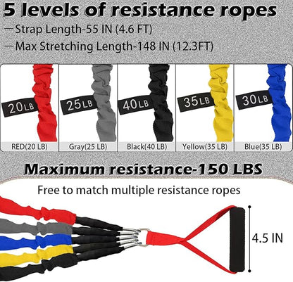 Resistance Bands Set, 15 PCS Adjustable Exercise Tubes with Handles, Door Anchor & Ankle Strap, Home Gym Workout Bands for Men & Women, Strength Training, Fitness Bands, Resistance Tubes,20-40lbs