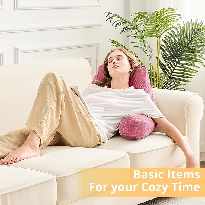 Sasttie Reading Pillow, Velvet Back Pillow for Bed Sitting Up, Adult Back-Rest Support Cushion with Arms for Sit Up on Couch, Sofa, and Floor, Dorm Essentials, Reading Accessories, Rose Pink