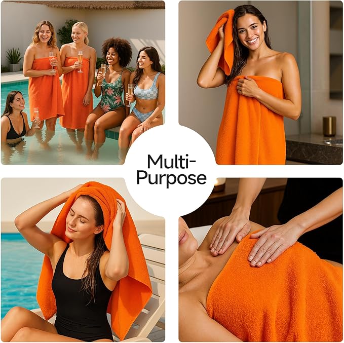 REDKISS Luxury Bath Towel Set of 4, 100% Cotton 900 GSM Premium Bathroom Towels, Ultra Soft, Highly Absorbent & Quick Dry Bath Sheets, No Shedding, Hotel & Home Spa Towel Sets for Adults - Orange