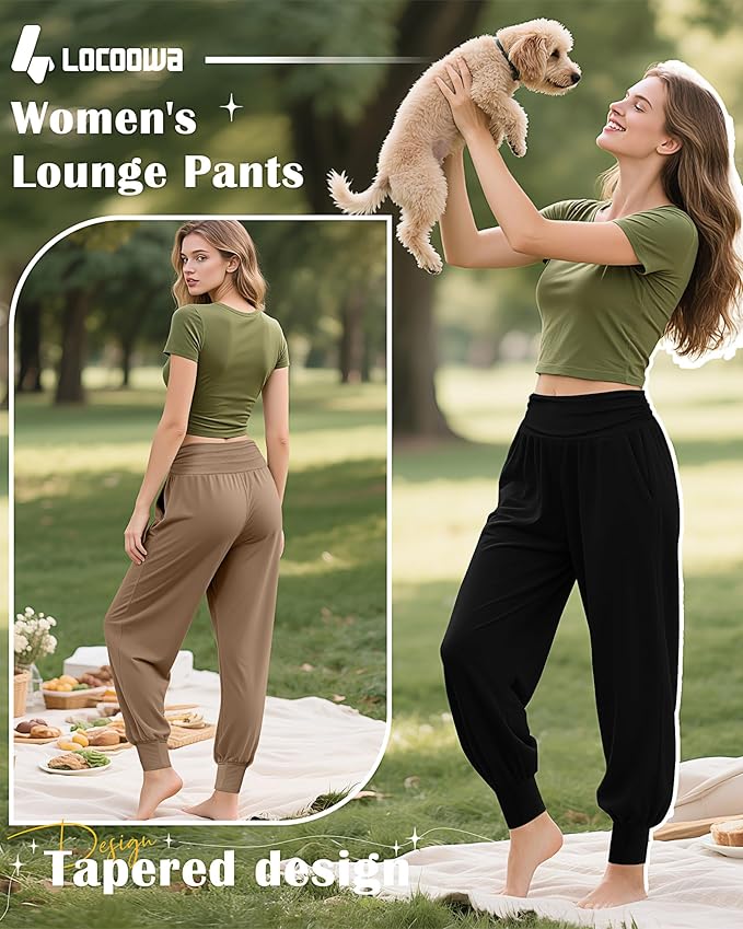 2 Pack Women's Yoga Joggers, Cozy Sweatpants with Pockets Casual Loose Comfy High Waisted Lounge Pants