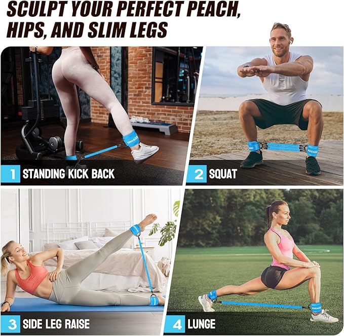 Ankle Resistance Bands with Cuffs, Ankle Weights Bands for Working Out, Women Leg and Glutes Workout Equipment, Exercise Bands for Kickbacks, Butt and Booty Trainer, Home Gym Fitness Equipment