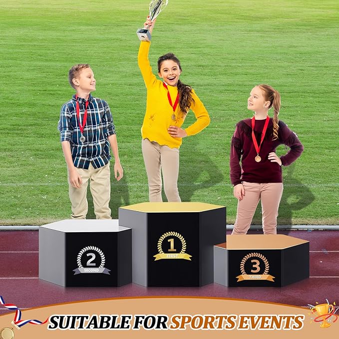 Cardboard Podium 76" W x 26" H People Winners Stand in Life Size Cardboard First Second Third Place Cardboard Cutout Standup for Party Decorations Display Event Backdrops Photo Booth Props