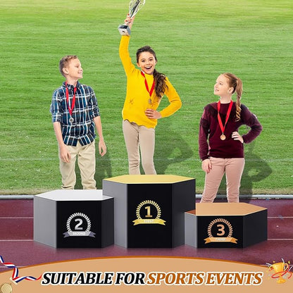 Cardboard Podium 76" W x 26" H People Winners Stand in Life Size Cardboard First Second Third Place Cardboard Cutout Standup for Party Decorations Display Event Backdrops Photo Booth Props