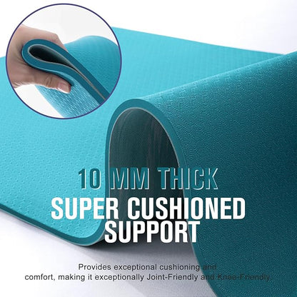 UMINEUX Extra Thick Yoga Mat, 2/5 Inch (10MM), Natural Rubber and TPE Non Slip Yoga Mats with Strap for Women Men, Eco Friendly Exercise Mat for Yoga, Pilates and Home Workout