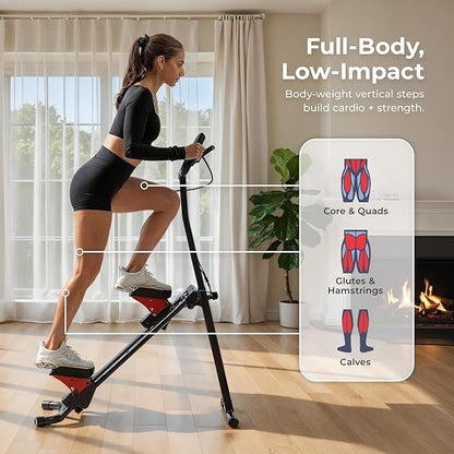 Sunny Health & Fitness Stair Stepper w/Handlebar, Extended Step Range Climber Machine for Legs, Core and Glute Workouts, Connection with Free SunnyFit App