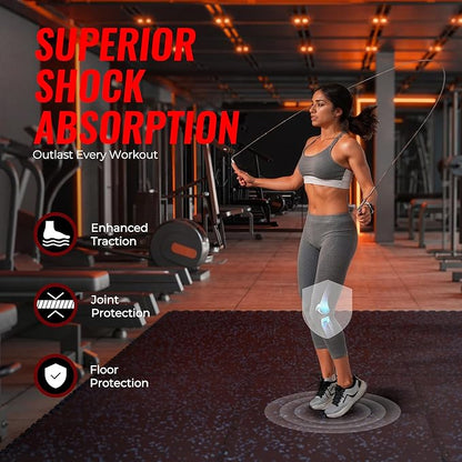SUPERJARE 0.79'' Extra-Thick Exercise Equipment Mats, 12 Pcs 48 Sq Ft Rubber Top Floor Tiles with High Density EVA Foam, Interlocking Gym Flooring for Home Gym, Workout Mat, Black/Blue