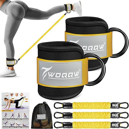 Ankle Resistance Bands with Cuffs, Leg and Glutes Workout Equipment, Resistance Bands with Ankle Straps for Cable Machine Kickbacks, Booty Workouts, Lower Body Exercises - Home Gym Exercise Equipment