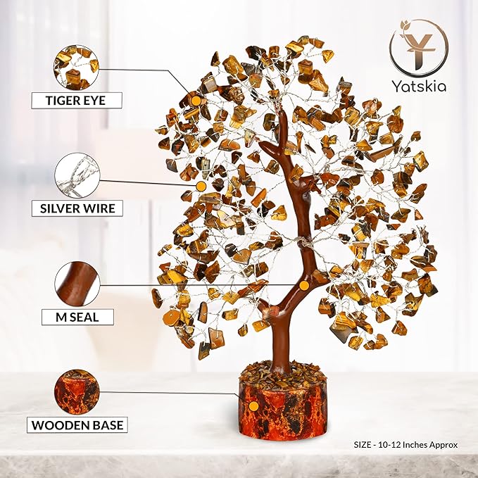 YATSKIA Tiger Eye Crystal Tree - Tree of Life - Tiger Eye Stone - Reiki Gifts - Gemstone Tree - Spiritual Decor - Crystal Decor - Chakra Decor - Metaphysical Gifts - Chakra Stones - Home Office Decor