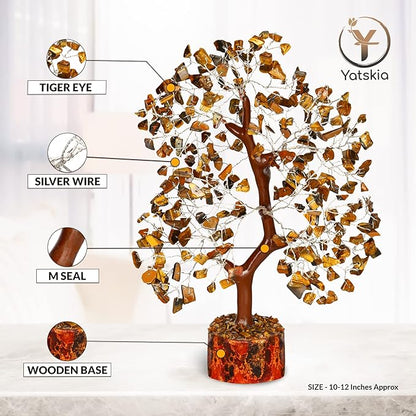 YATSKIA Tiger Eye Crystal Tree - Tree of Life - Tiger Eye Stone - Reiki Gifts - Gemstone Tree - Spiritual Decor - Crystal Decor - Chakra Decor - Metaphysical Gifts - Chakra Stones - Home Office Decor