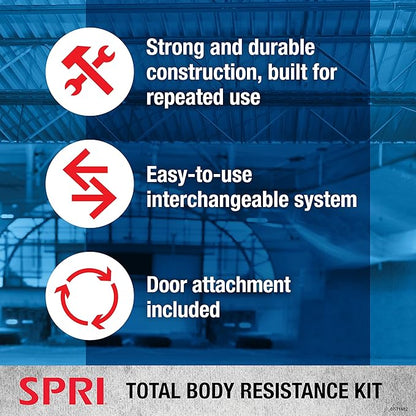 SPRI Resistance Band Kit - Resistance Training Interchangeable Tubes for Full Body Toning - Includes 5 Exercise Bands, Ankle/Wrist Strap with Padded Handles, Door Anchor, Exercise Guide, Carry Bag