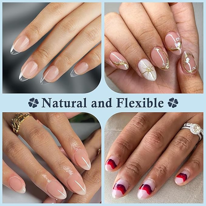 Short Almond Nail Tips: 504pcs Soft Gel Nail Tips Pre Etched Short Fake Nails, Half Matte Full Cover Clear Press on Nails for Nail Extension DIY Home, 12 Sizes Acrylic Gelly Tips